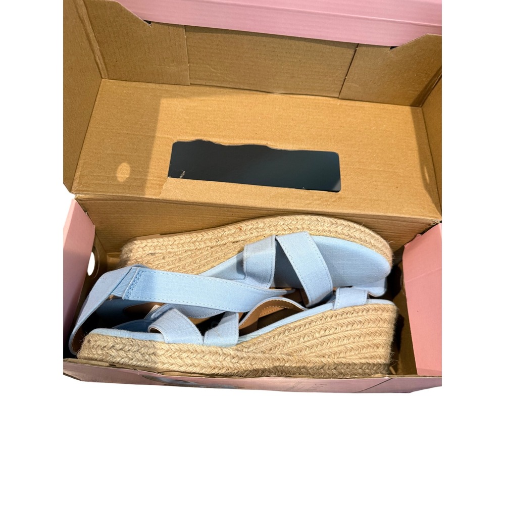 Serra Ladies Espadrille Wedge Sandals Light Blue Jute Heel Size 10 NEW